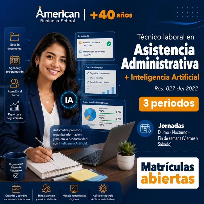 Técnico Laboral en Asistencia Administrativa + Inteligencia Artificial · 3 periodos