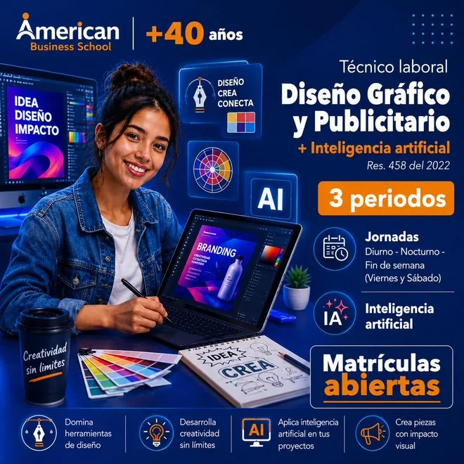 Técnico Laboral en Diseño Gráfico y Publicitario + Inteligencia Artificial · 3 periodos