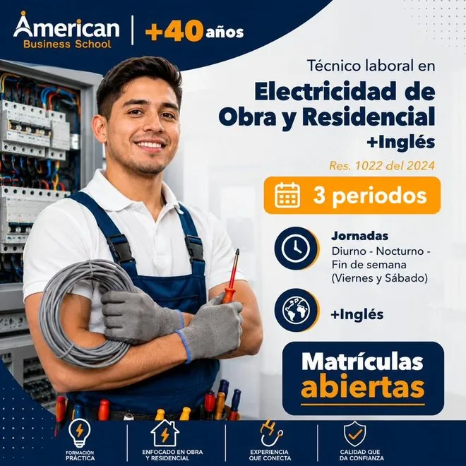 Técnico Laboral en Electricidad de Obra y Residencial + Inglés · 3 periodos